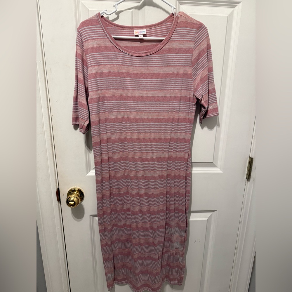 LuLaRoe Pink and White Striped Top